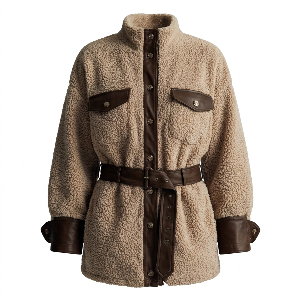Teddyjacke Damen oversized mit Gürtel – Ansicht 1