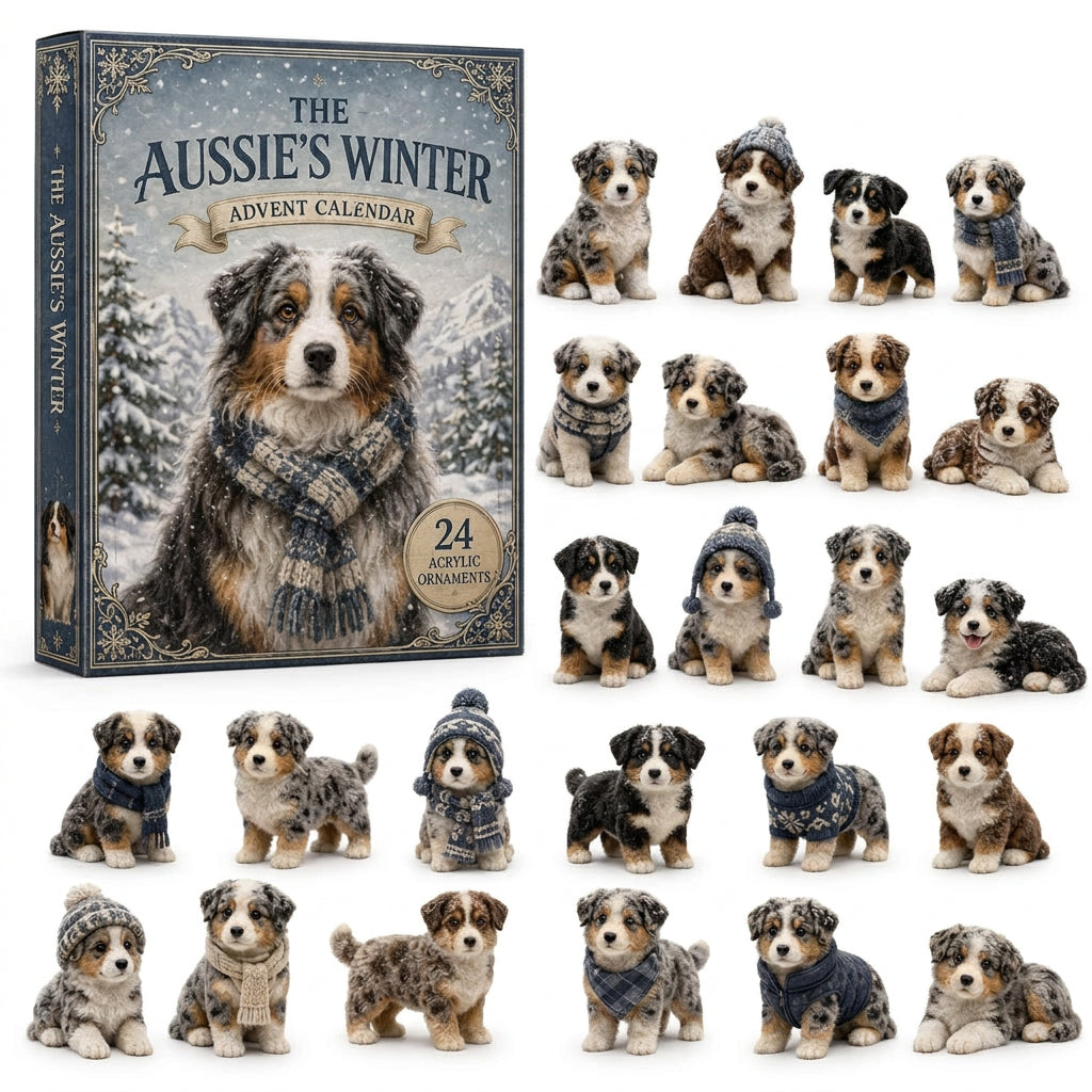 Australian Shepherd Adventskalender 2026 - 24 Acryl-Aussie-Anhänger