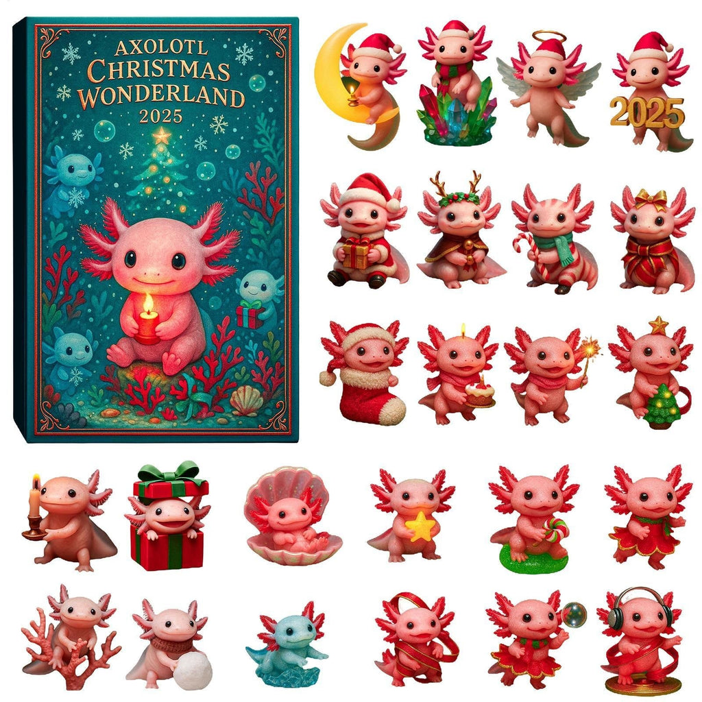 Axolotl-Adventskalender 2026 – 24 Axolotl-Weihnachtsanhänger