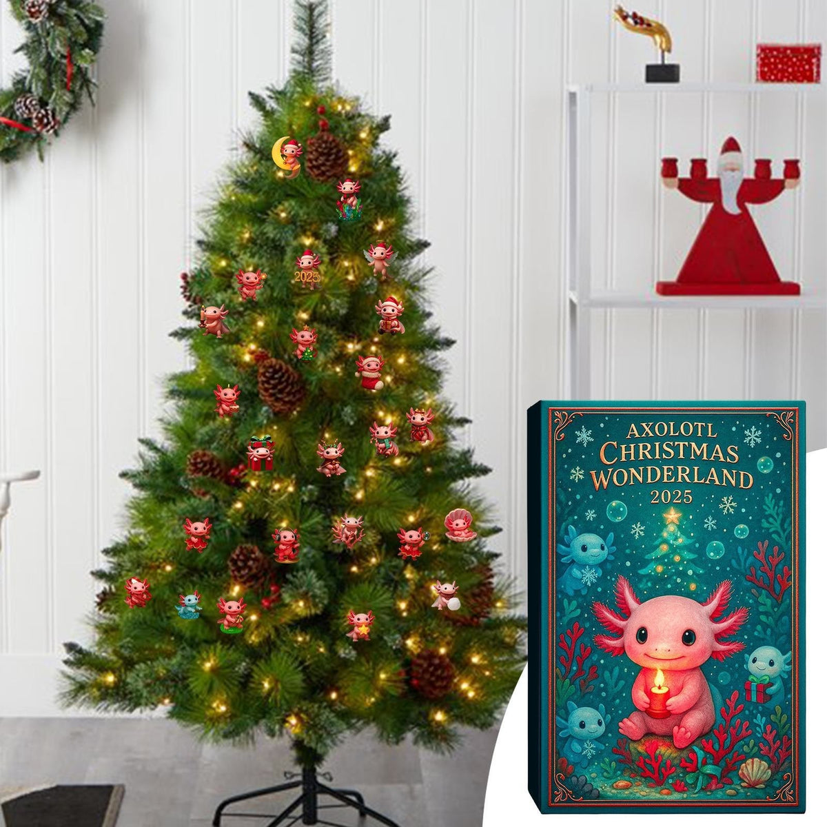 Axolotl-Adventskalender 2026 – 24 Axolotl-Weihnachtsanhänger