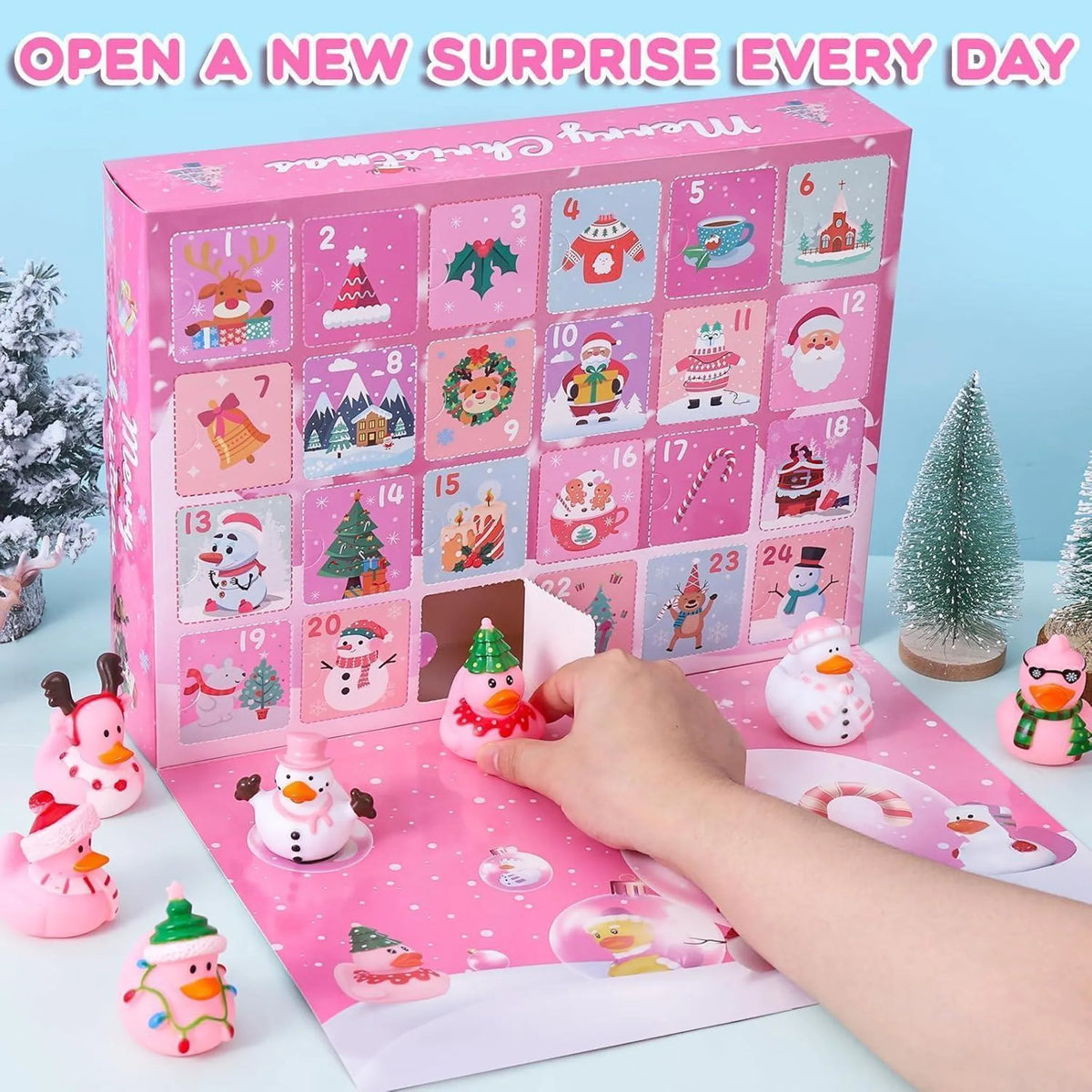 Badeenten Adventskalender 2026 - 24 Weihnachts-Badeentchen, Gelb oder Rosa