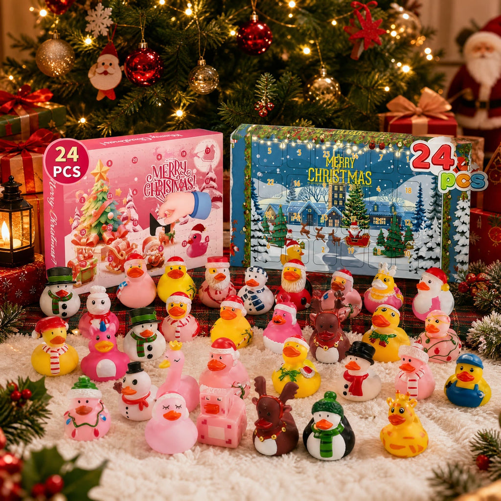 Badeenten Adventskalender 2026 - 24 Weihnachts-Badeentchen, Gelb oder Rosa