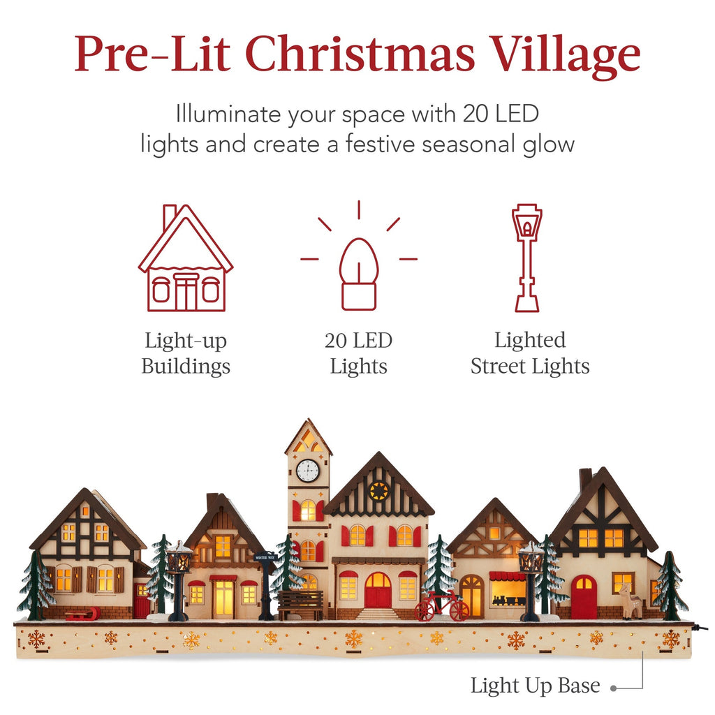 Beleuchtetes Holz-Weihnachtsdorf - Kaminsims-Dekoration mit LED-Häuschen