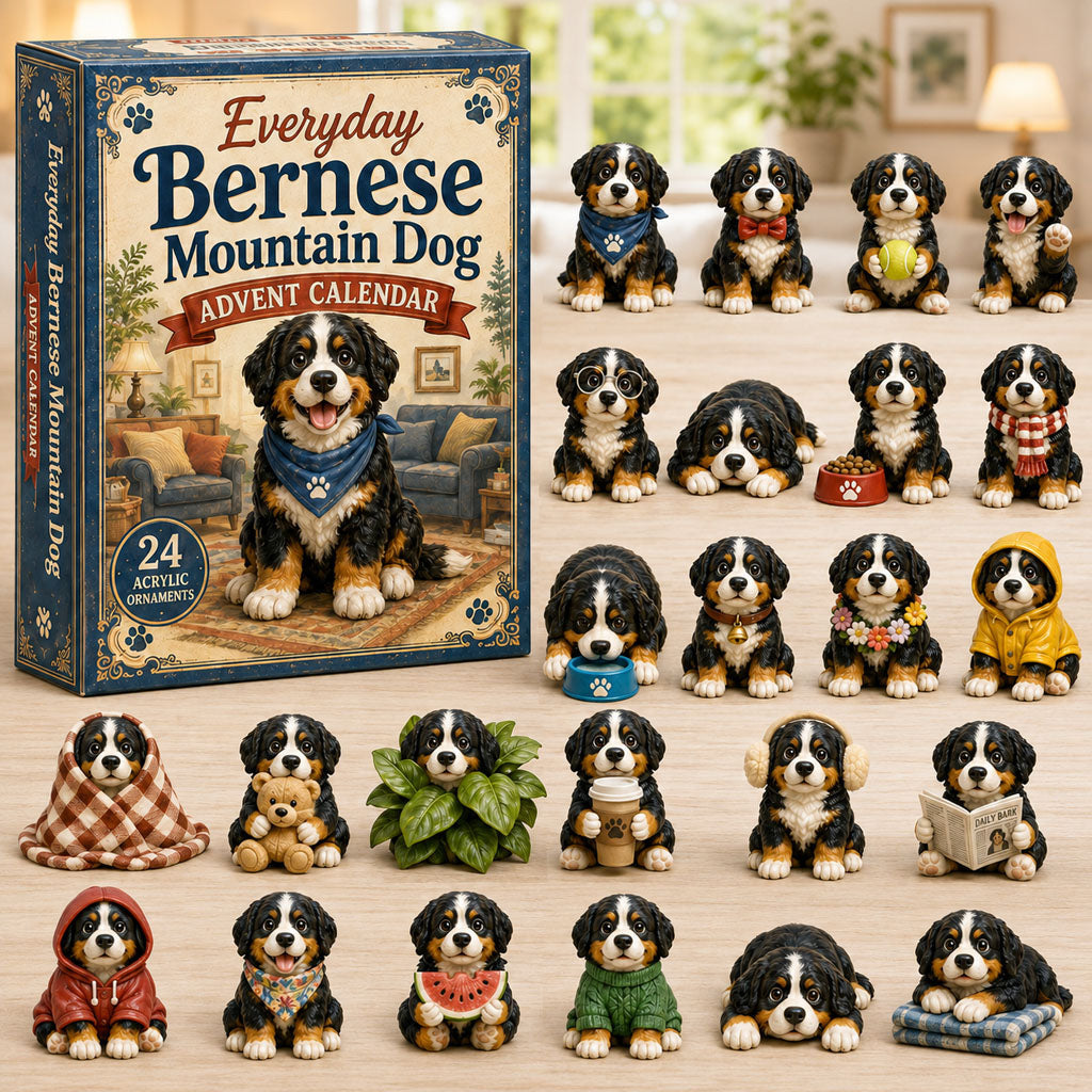 Berner Sennenhund Adventskalender 2026 - 24 Acryl-Hundeanhänger