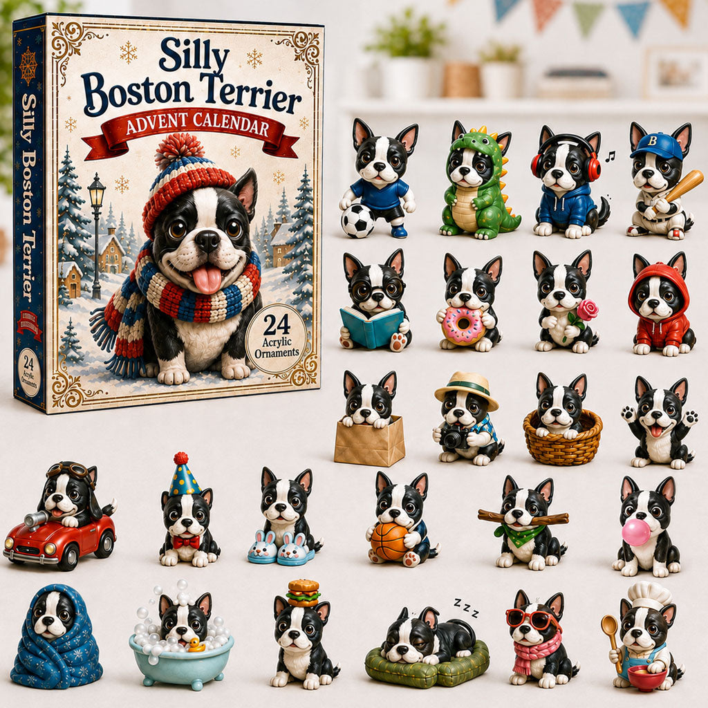 Boston Terrier Adventskalender 2026 - 24 Acryl-Terrieranhänger