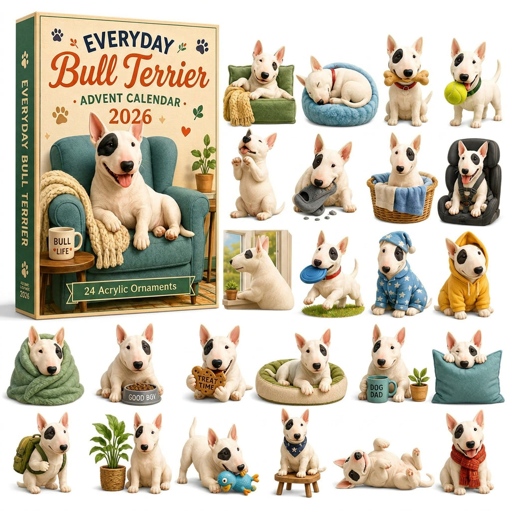Bullterrier-Adventskalender 2026 - 24 Acryl-Bullterrier-Ornamente