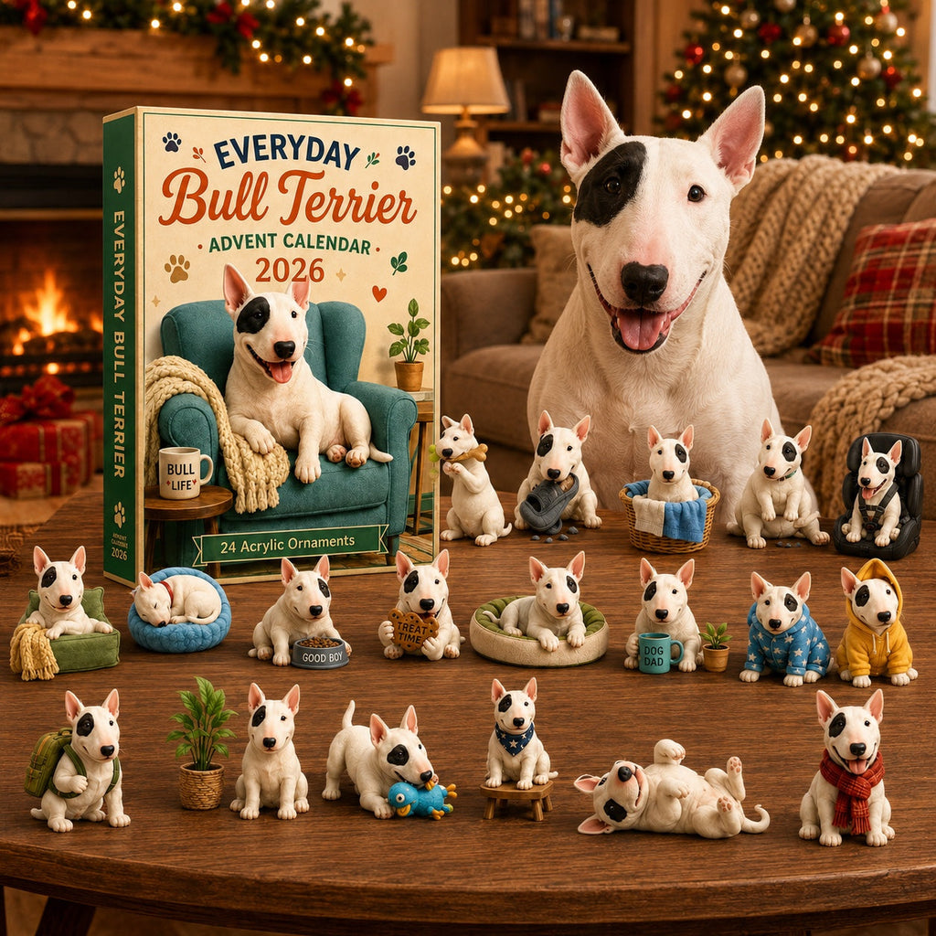 Bullterrier-Adventskalender 2026 - 24 Acryl-Bullterrier-Ornamente