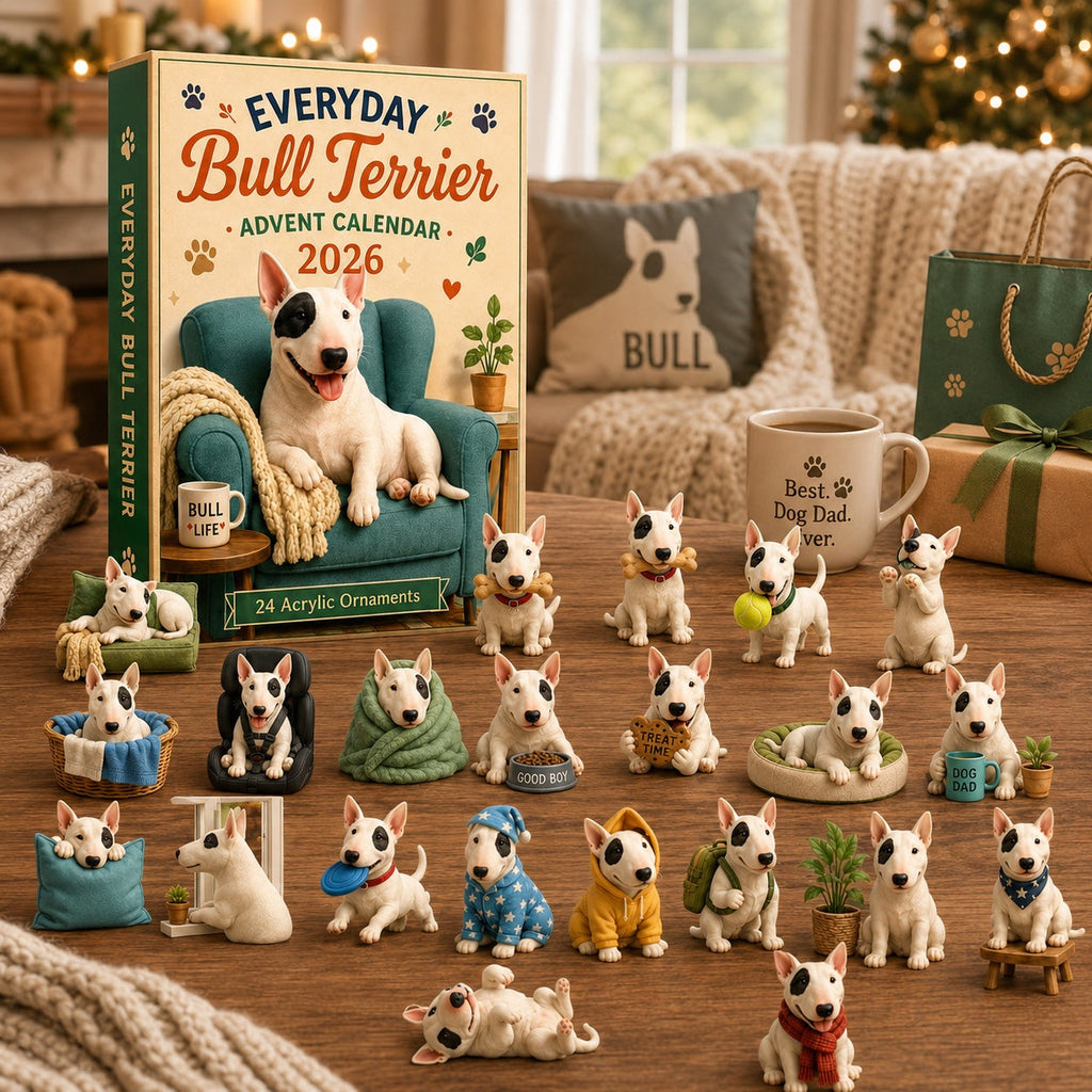Bullterrier-Adventskalender 2026 - 24 Acryl-Bullterrier-Ornamente