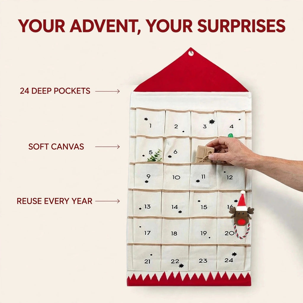 Canvas-Häuschen-Adventskalender - Wiederverwendbarer Hängekalender mit 24 Fächern