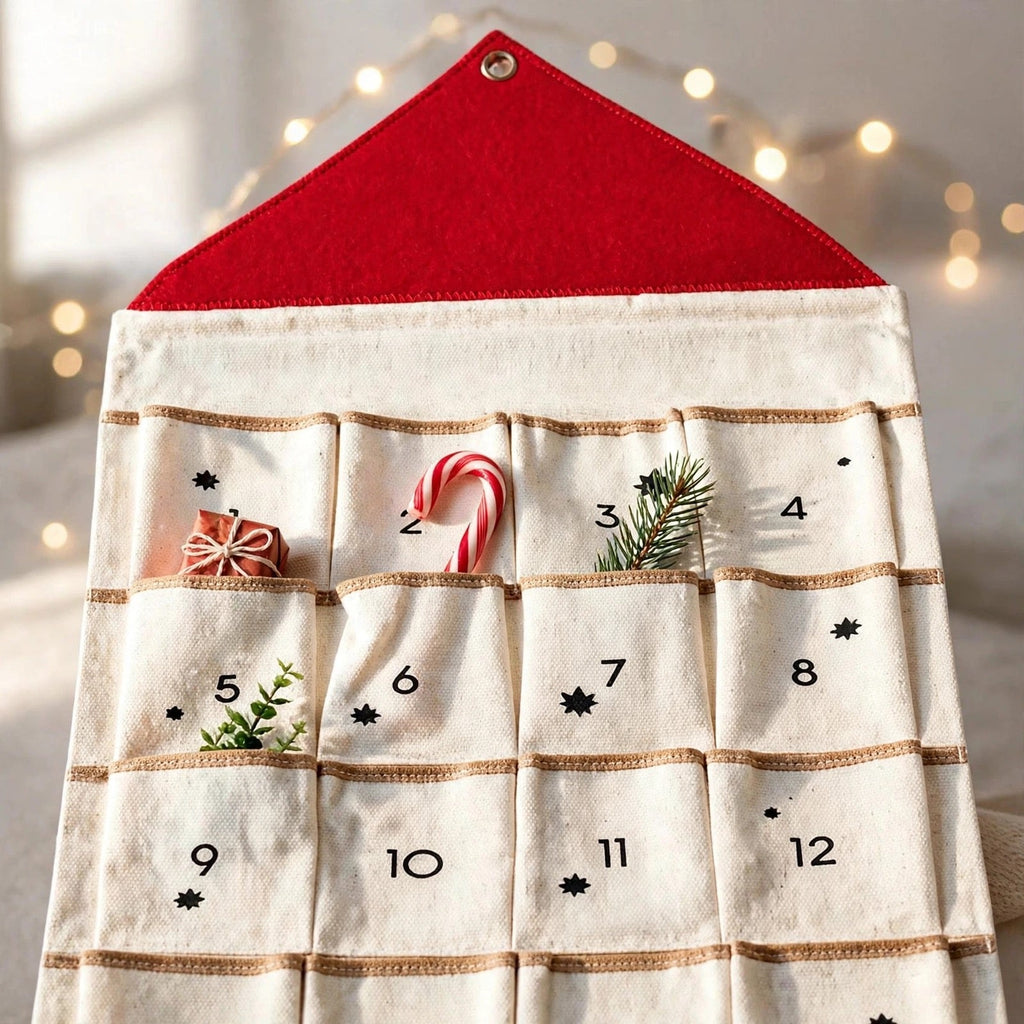 Canvas-Häuschen-Adventskalender - Wiederverwendbarer Hängekalender mit 24 Fächern