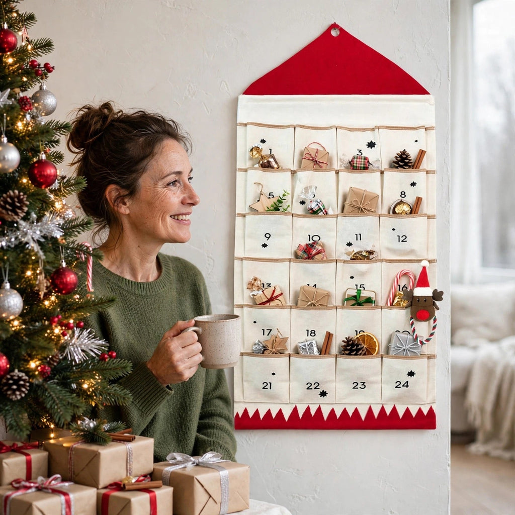 Canvas-Häuschen-Adventskalender - Wiederverwendbarer Hängekalender mit 24 Fächern