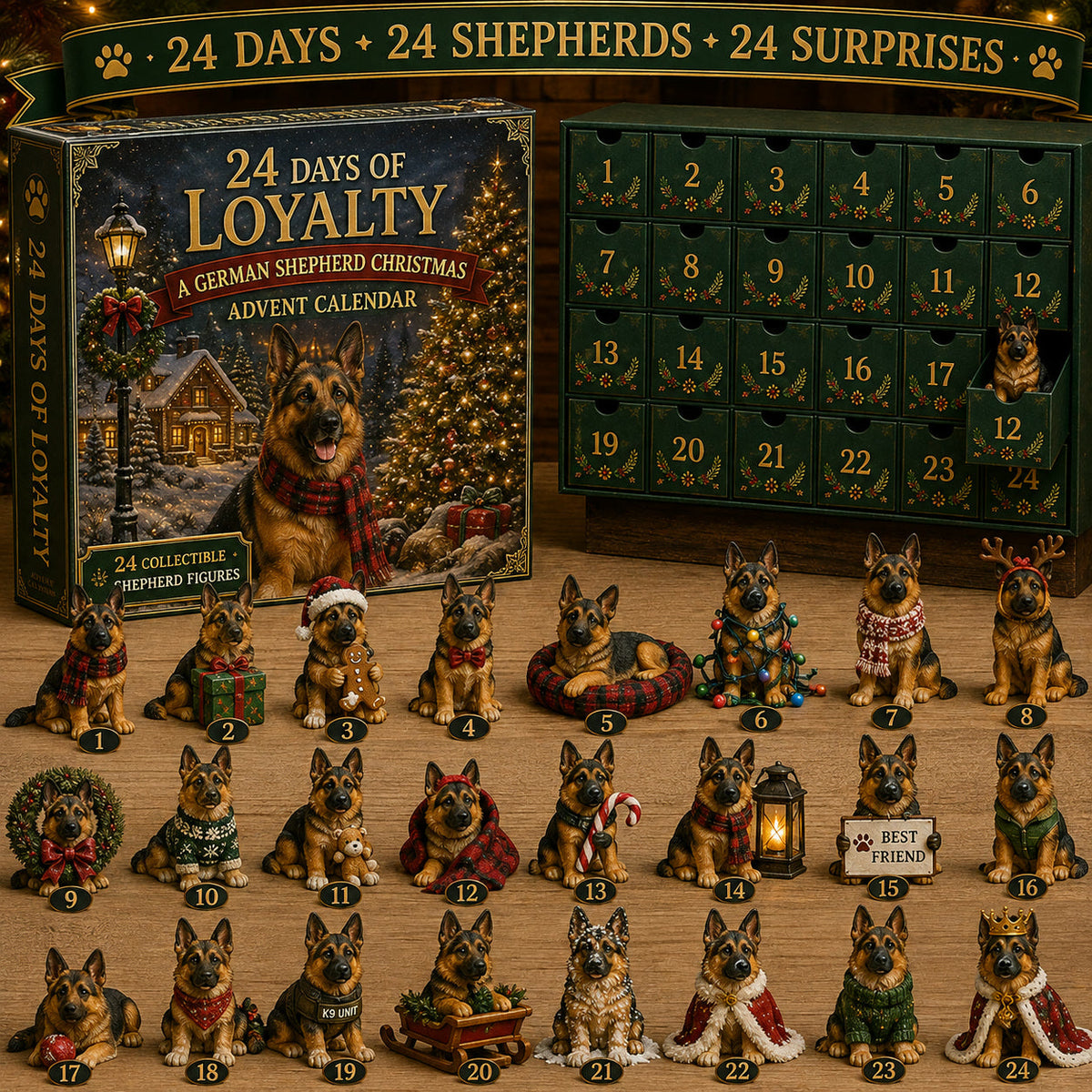 Deutscher Schäferhund Adventskalender 2026 - 24 Schäferhund-Figuren