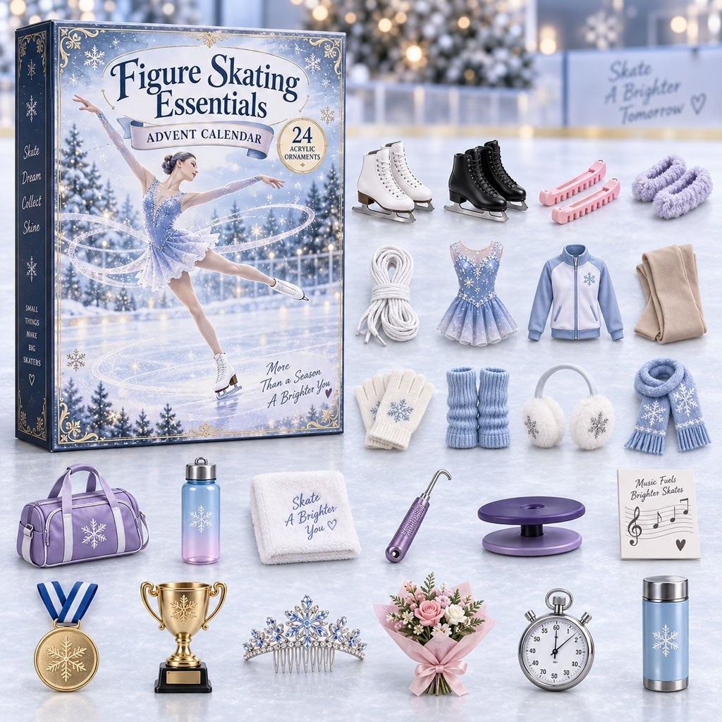 Eiskunstlauf-Adventskalender 2026 - 24 Acryl-Anhänger, Geschenk für Eiskunstläufer