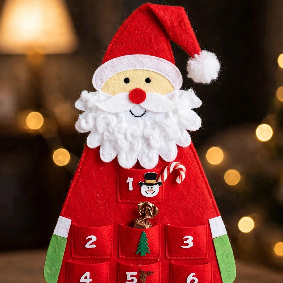 Filz-Weihnachtsmann-Adventskalender - Wiederverwendbarer Hängekalender mit 24 Fächern