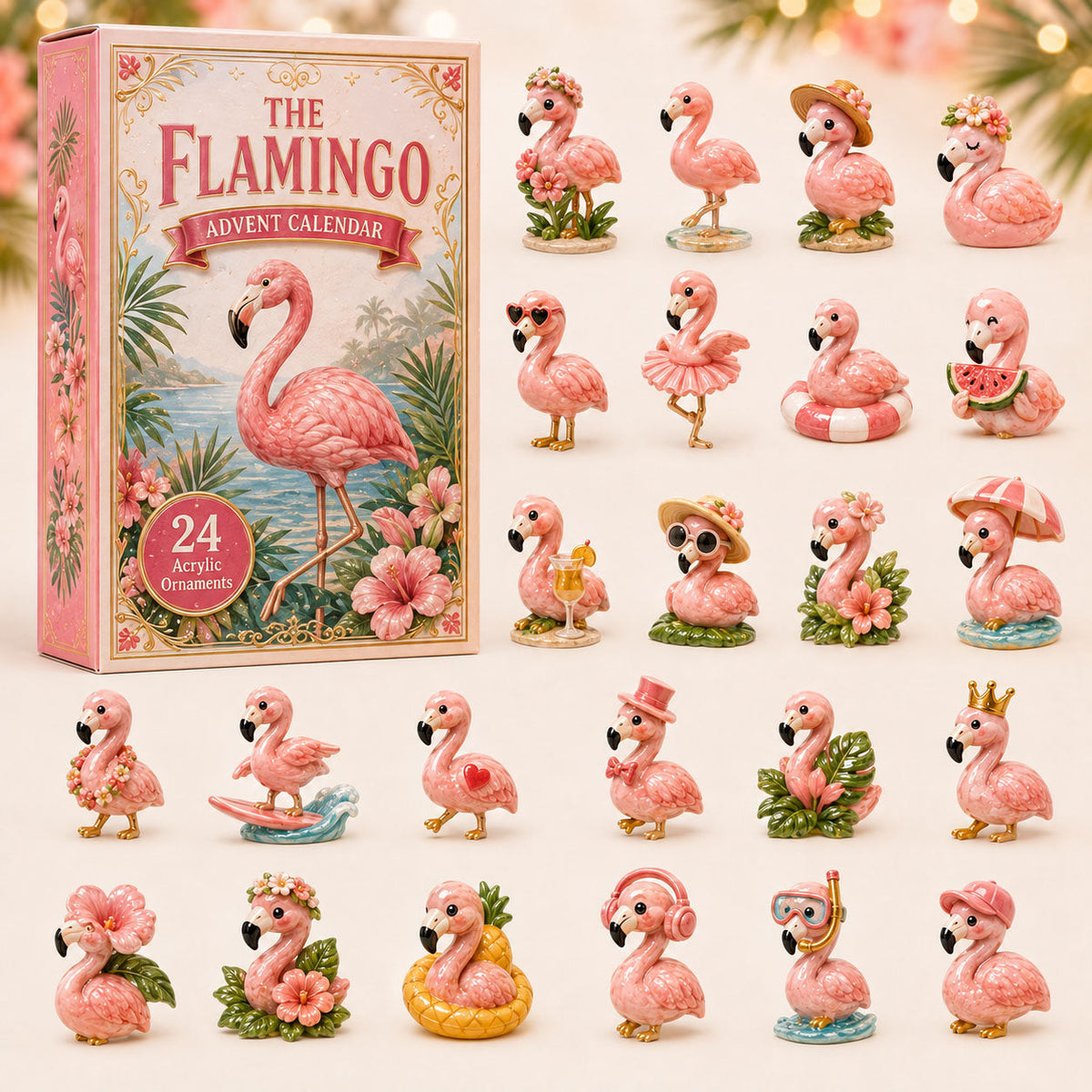 Flamingo Adventskalender 2026 - 24 Flamingo Weihnachtsanhänger