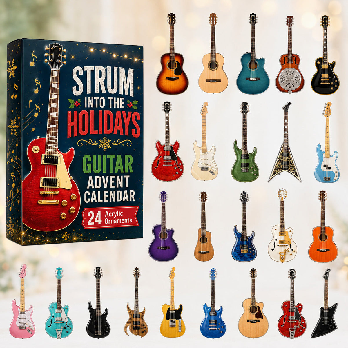 Gitarre Adventskalender 2026 - 24 Gitarren-Weihnachtsanhänger
