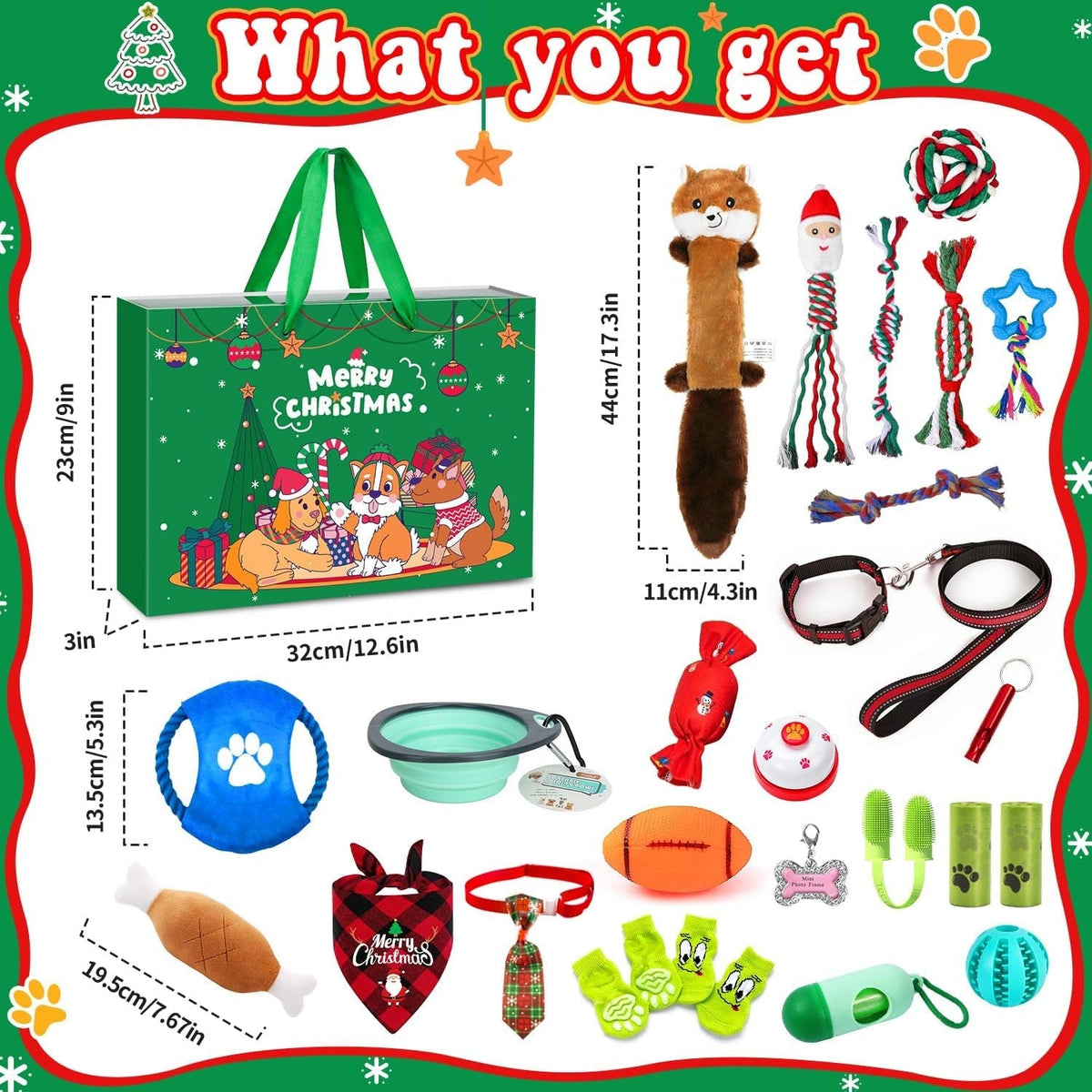Hunde Adventskalender 2026 - 24 Spielzeuge, Halsband, Leine und Leckerli-Beutel