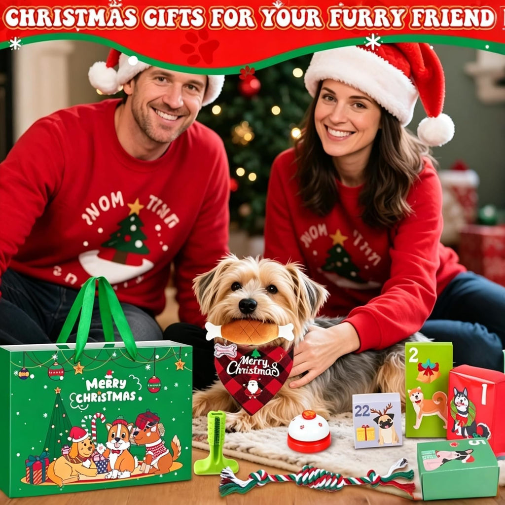 Hunde Adventskalender 2026 - 24 Spielzeuge, Halsband, Leine und Leckerli-Beutel