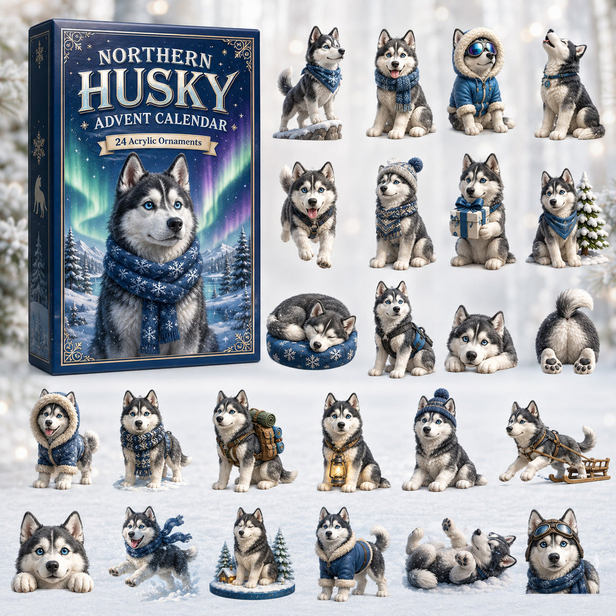 Husky Adventskalender 2026 - 24 Acryl-Huskyanhänger