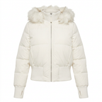 Kurze Pufferjacke Damen mit Kunstfell Kapuze – Ansicht 1