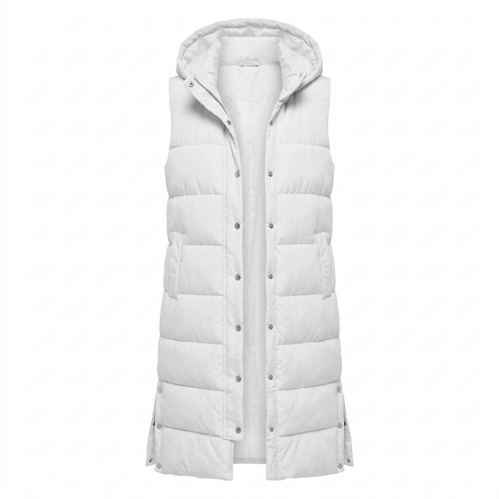Langes Steppgilet Damen mit Kapuze – Ansicht 7