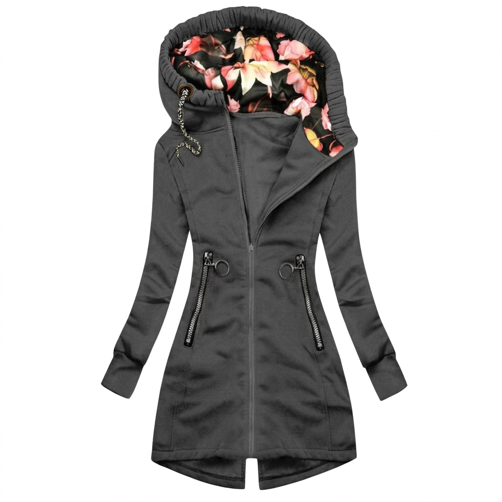 Damenjacke mit Kapuze und Blumenfutter – Ansicht 4