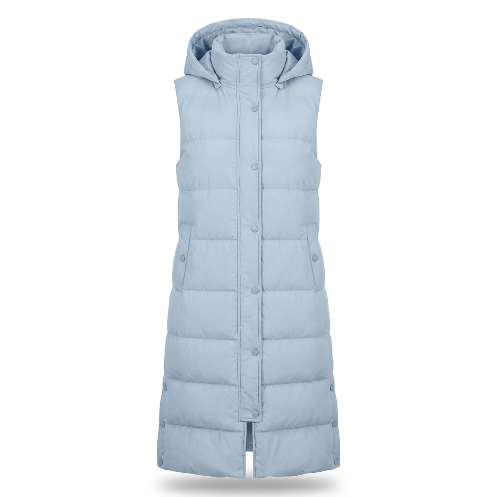 Langes Steppgilet Damen mit Kapuze – Ansicht 8