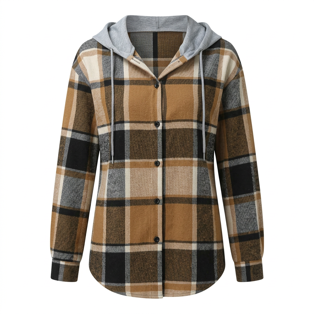 Karierte Damenjacke mit Kapuze – Ansicht 14