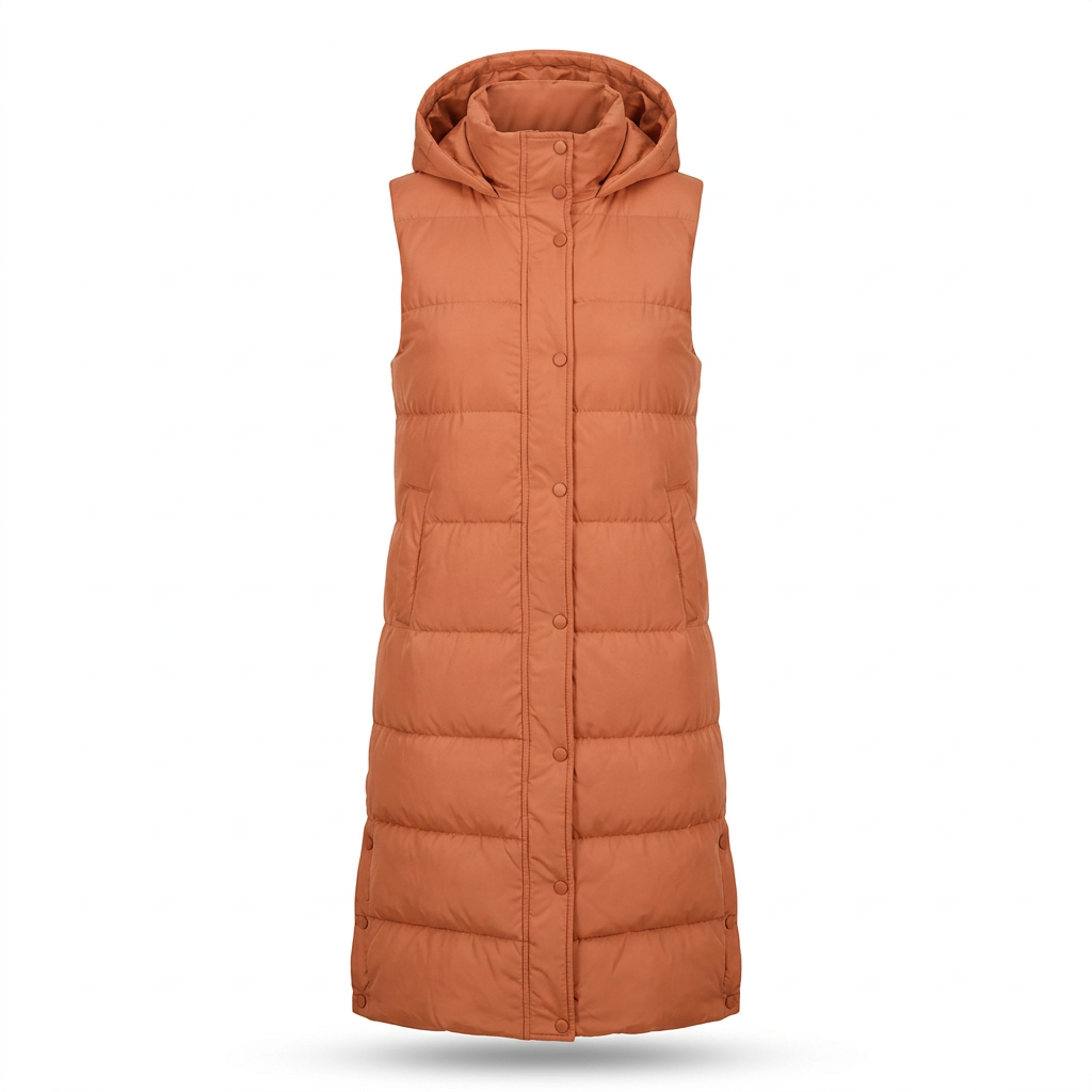 Langes Steppgilet Damen mit Kapuze – Ansicht 10