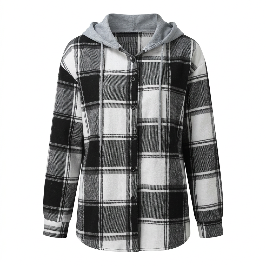 Karierte Damenjacke mit Kapuze – Ansicht 12