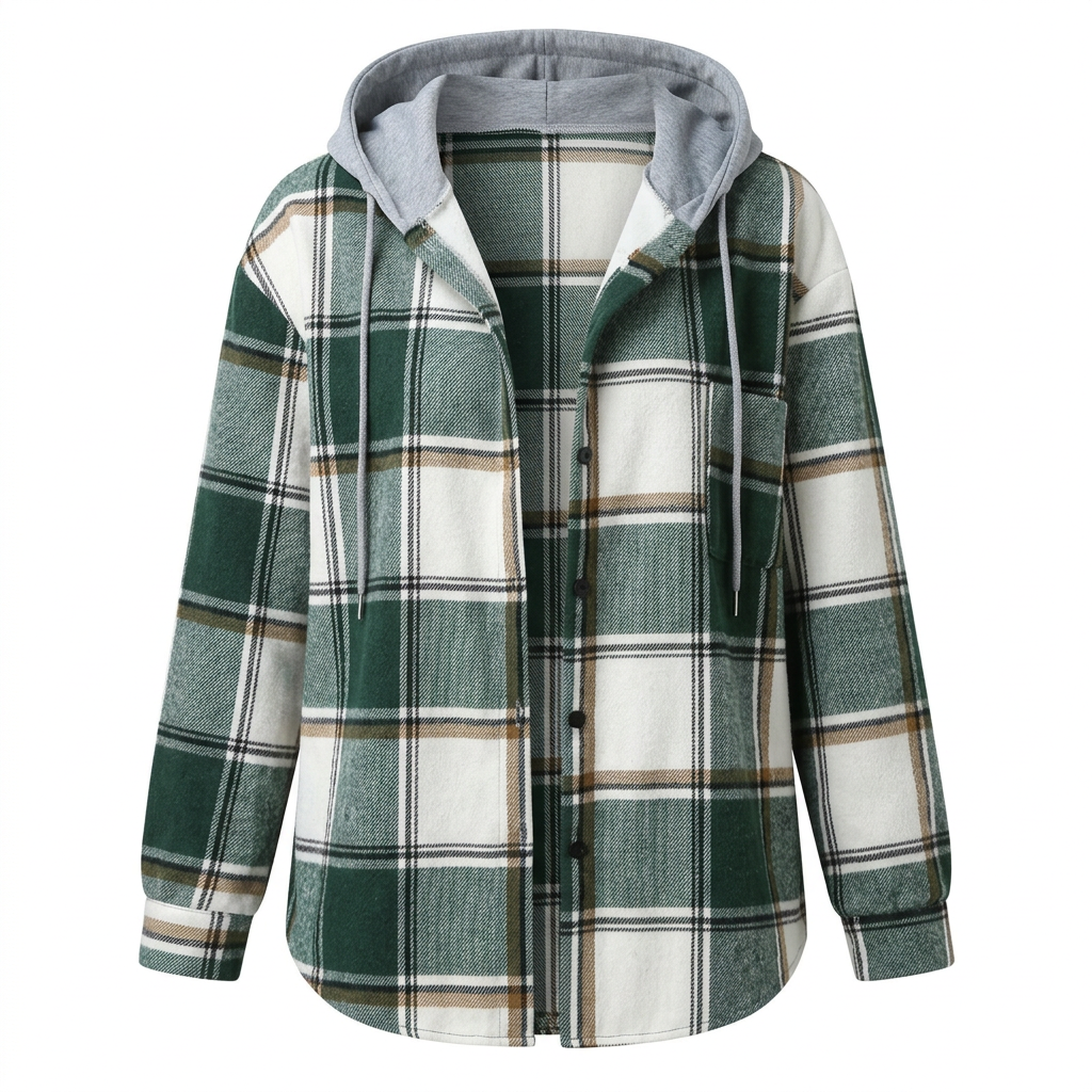 Karierte Damenjacke mit Kapuze – Ansicht 11