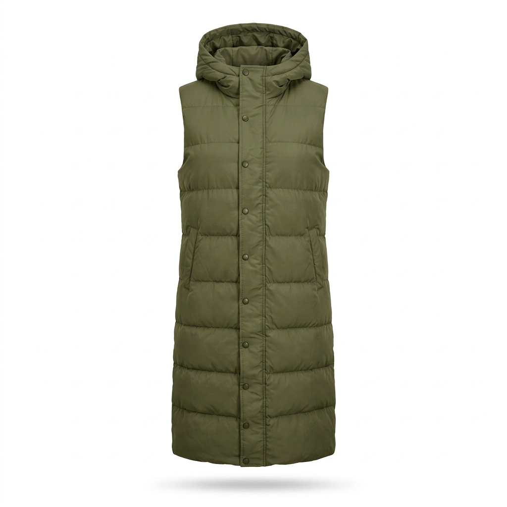Langes Steppgilet Damen mit Kapuze – Ansicht 9