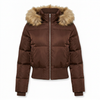 Kurze Pufferjacke Damen mit Kunstfell Kapuze – Ansicht 11