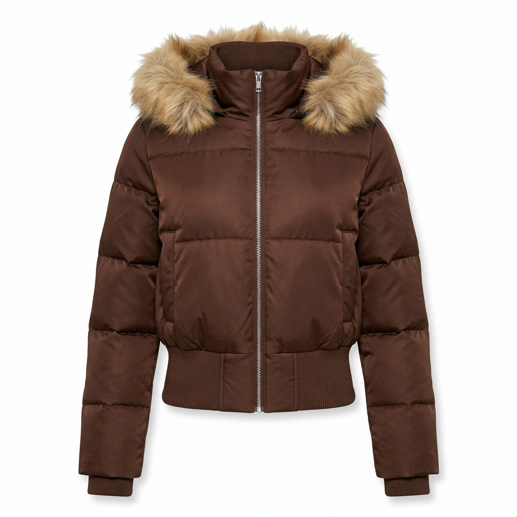 Kurze Pufferjacke Damen mit Kunstfell Kapuze – Ansicht 11