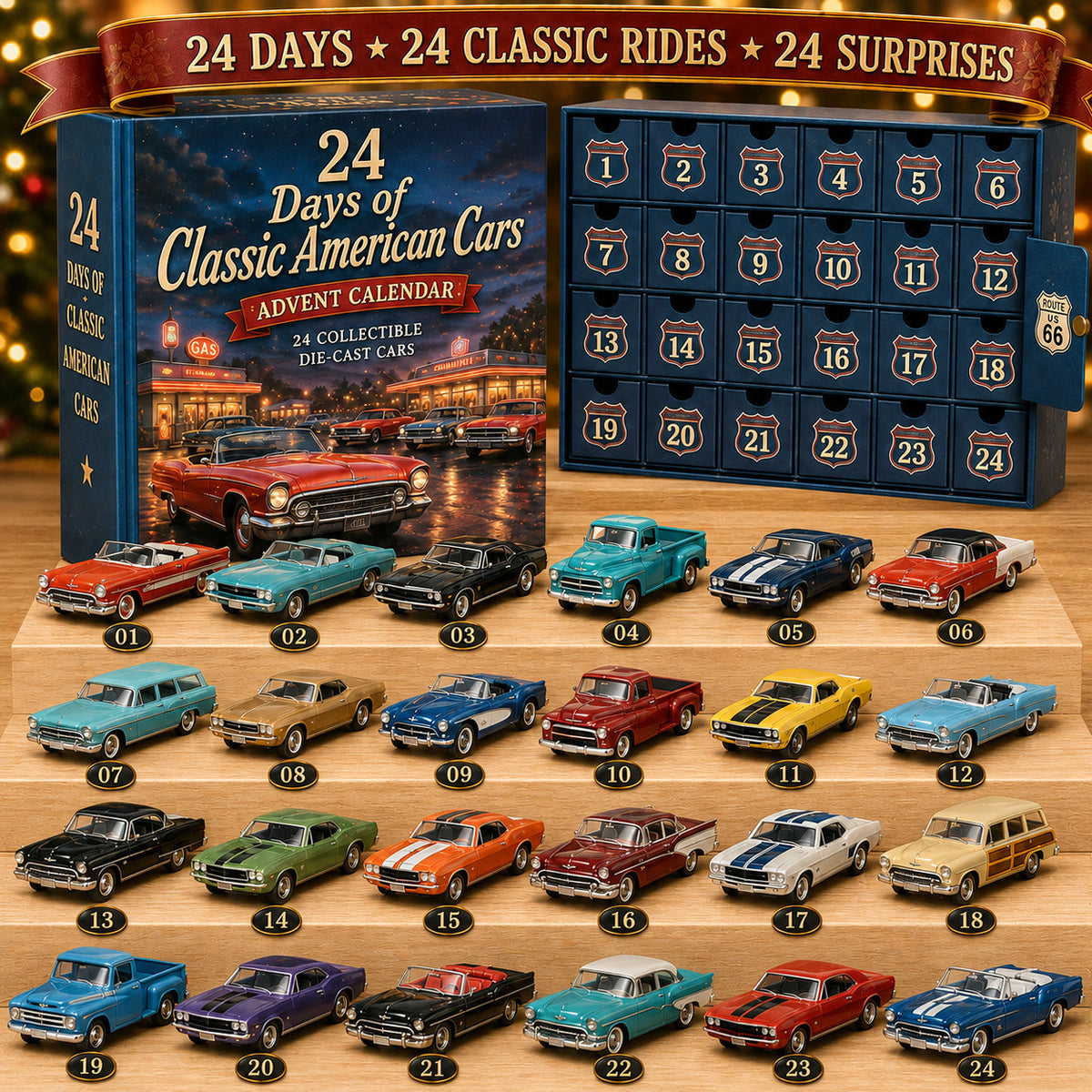 Klassische-US-Oldtimer-Adventskalender 2026 - 24 Die-Cast-Oldtimer