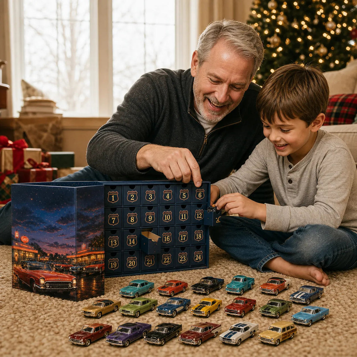 Klassische-US-Oldtimer-Adventskalender 2026 - 24 Die-Cast-Oldtimer
