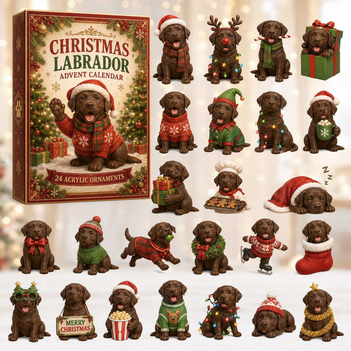 Labrador Adventskalender 2026 - 24 Acryl-Labradoranhänger
