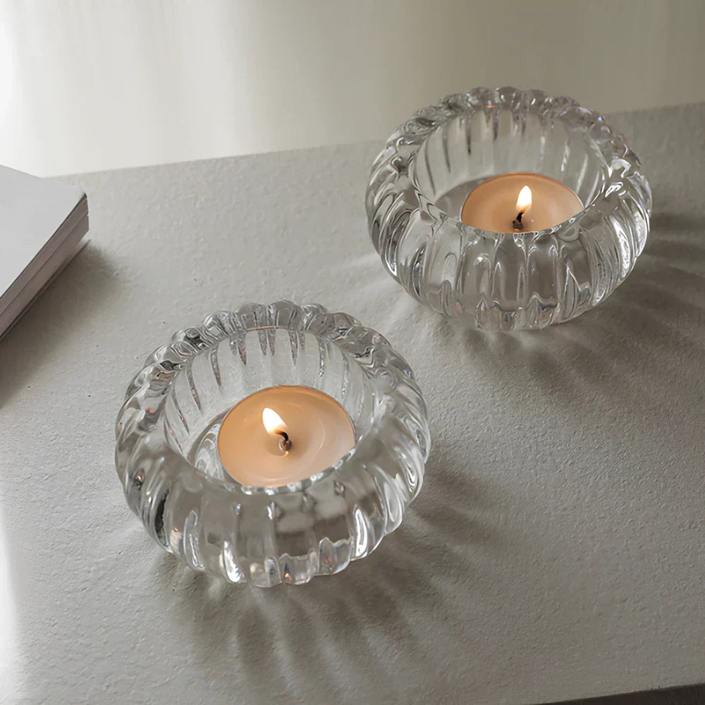 Teelichthalter aus Glas mit Wellenstruktur – Bild 11
