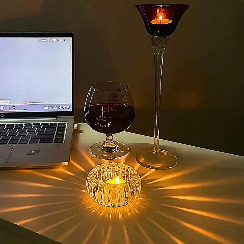 Teelichthalter aus Glas mit Wellenstruktur – Bild 3