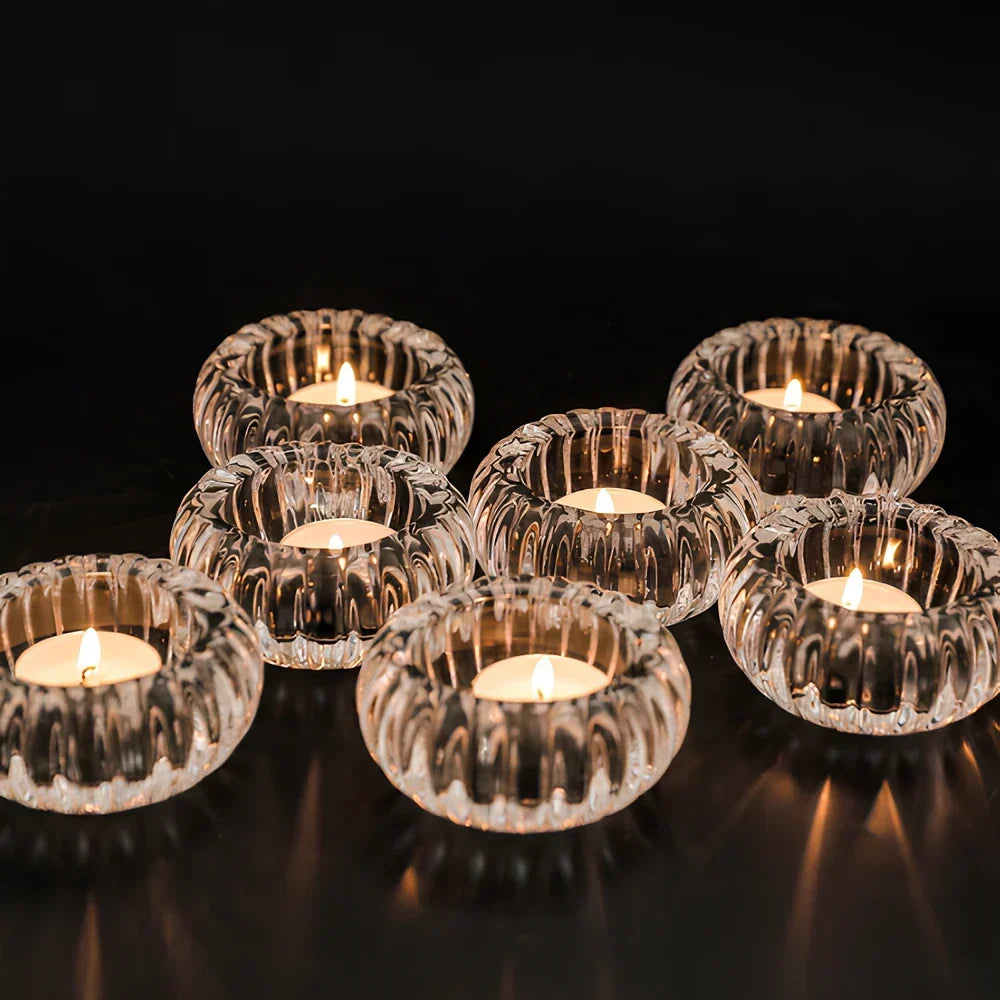 Teelichthalter aus Glas mit Wellenstruktur – Bild 9