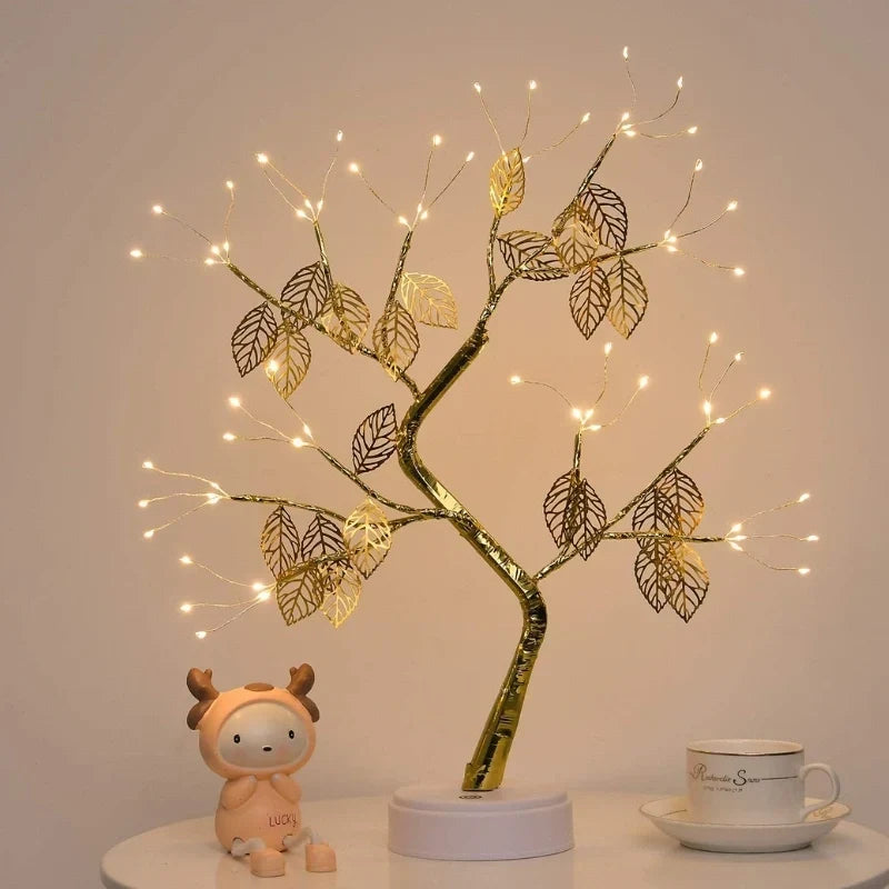 LED Lichterbaum mit goldenen Blättern und warmweissem Licht – Bild 7