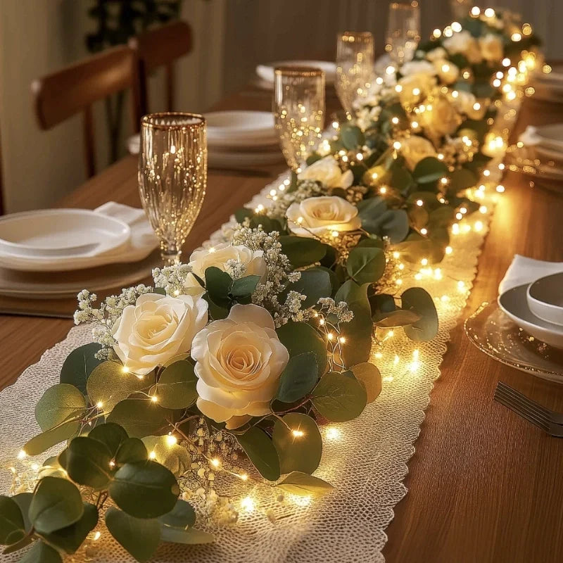 LED Lichterkette Girlande mit Blättern und Blüten