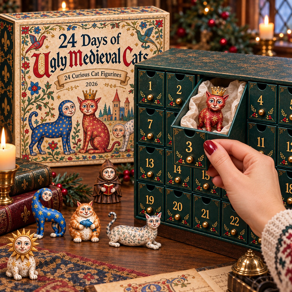 Mittelalter-Katzen-Adventskalender 2026 - 24 wundersame Katzenornamente