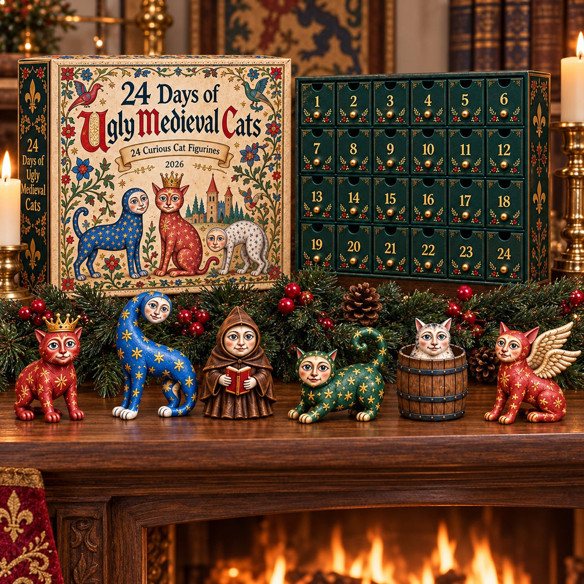 Mittelalter-Katzen-Adventskalender 2026 - 24 wundersame Katzenornamente