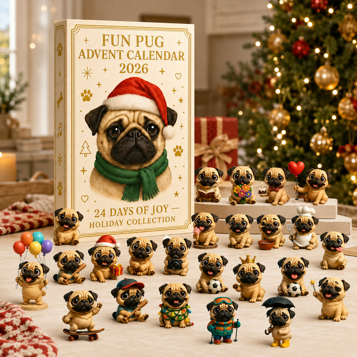 Mops-Adventskalender 2026 – 24 Mopsfiguren