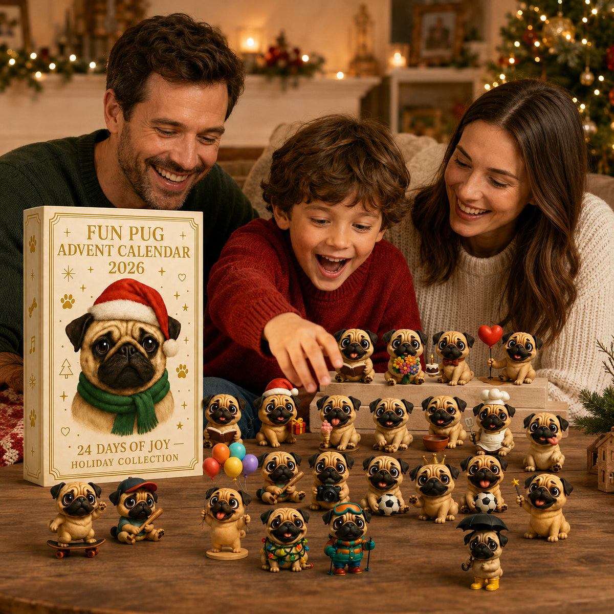 Mops-Adventskalender 2026 – 24 Mopsfiguren