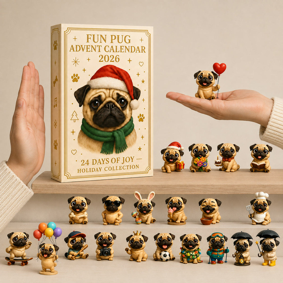 Mops-Adventskalender 2026 – 24 Mopsfiguren
