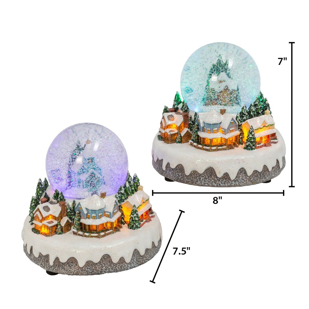 Musikalische Schneekugeln mit Beleuchtung - Set mit 2 Weihnachtsdörfchen