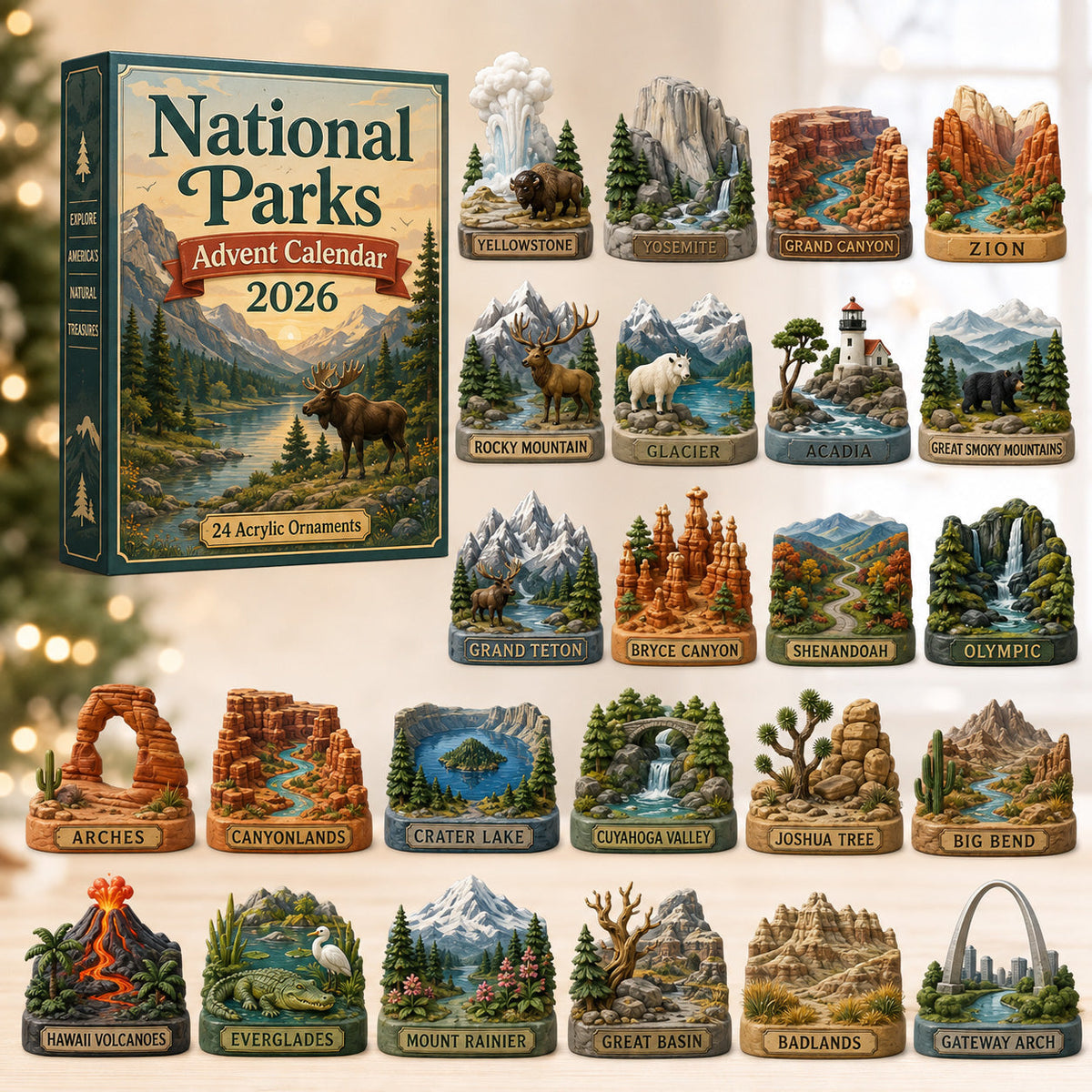 Nationalparks Adventskalender 2026 - 24 Nationalparks Weihnachtsanhänger