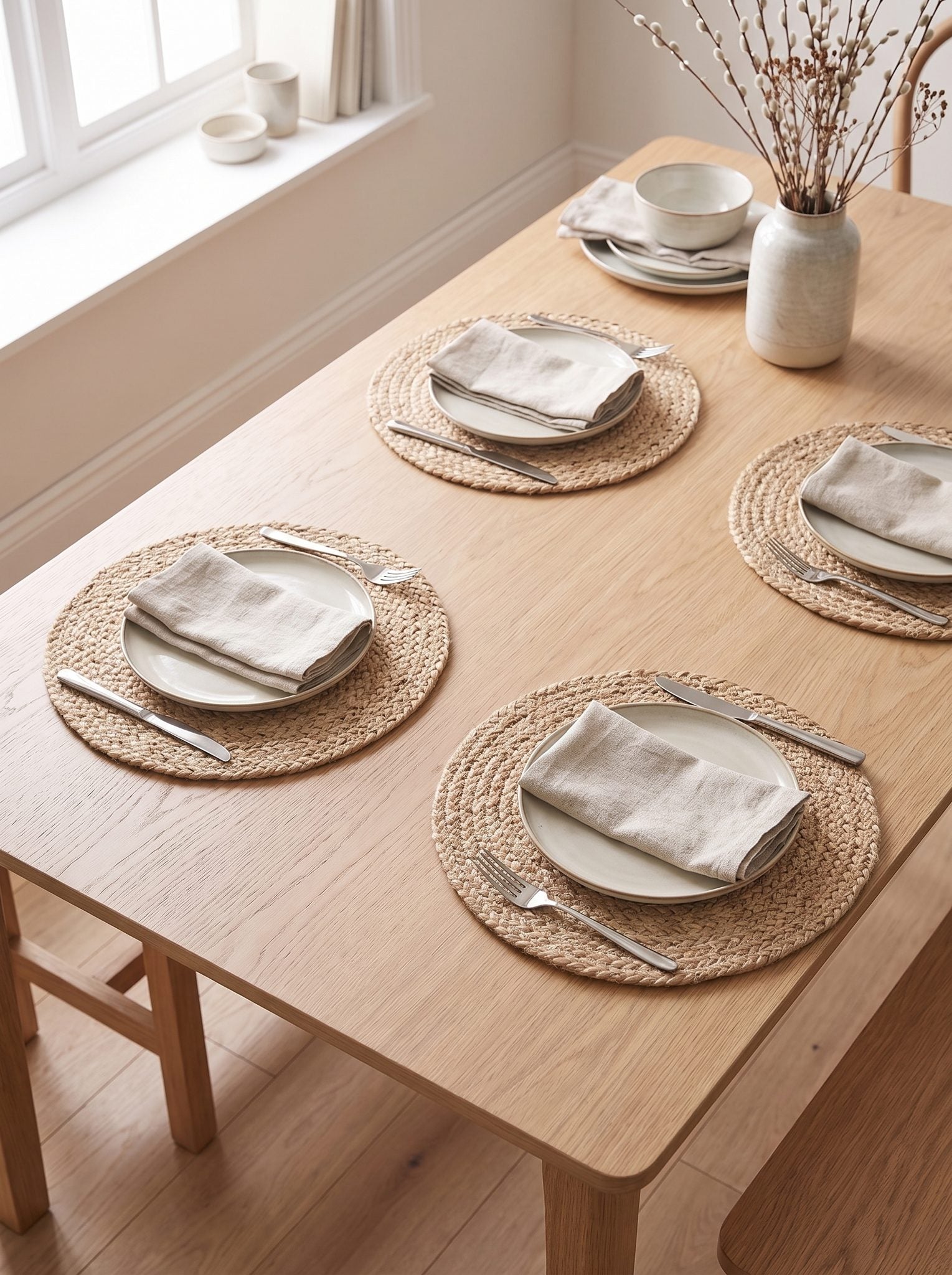 Platzsets aus Jute - auf dem gedeckten Tisch